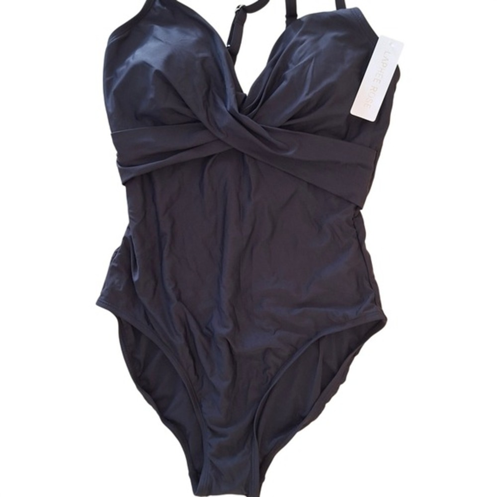 Laphee Rose NWT Swimsuit Size M Women's Twist Front Ruched Black UPF50+